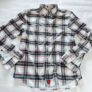 Iliac Men’s Long Sleeve Golf Shirt Collared Button Up Plaid Red White Black Larg